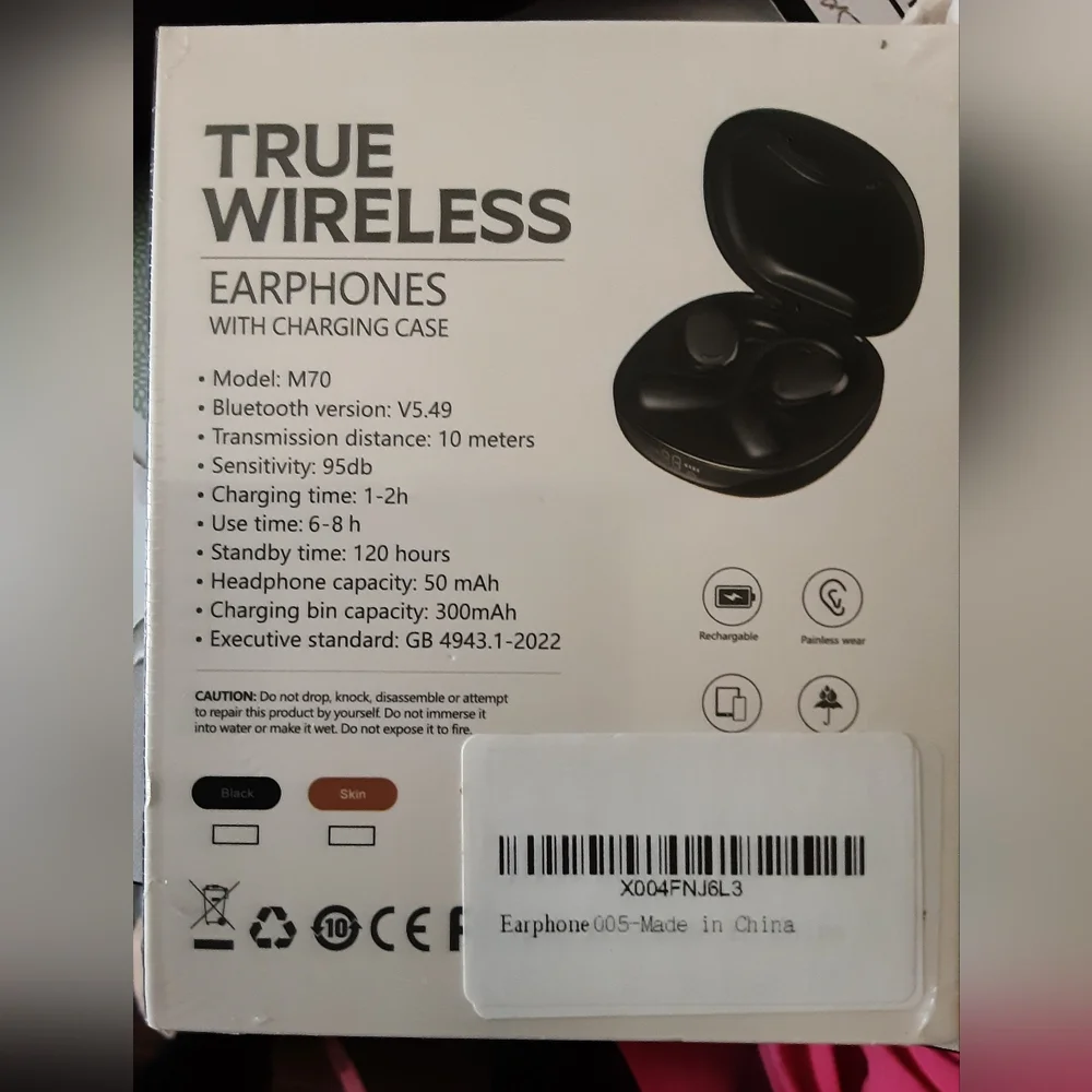 True Wireless Earphones With Charging Case M70 HD Stereo Sound Black Bluetooth